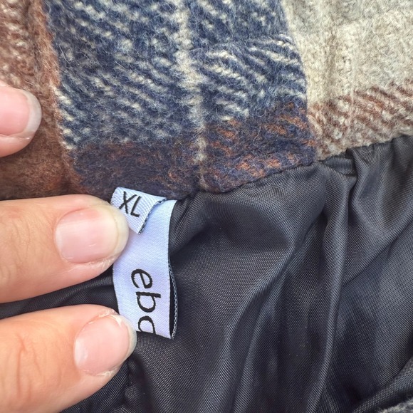 Ebossy Plaid A Line Midi Skirt Women's XL Wool Blend Lined Brown Blue Beige - Picture 2 of 6